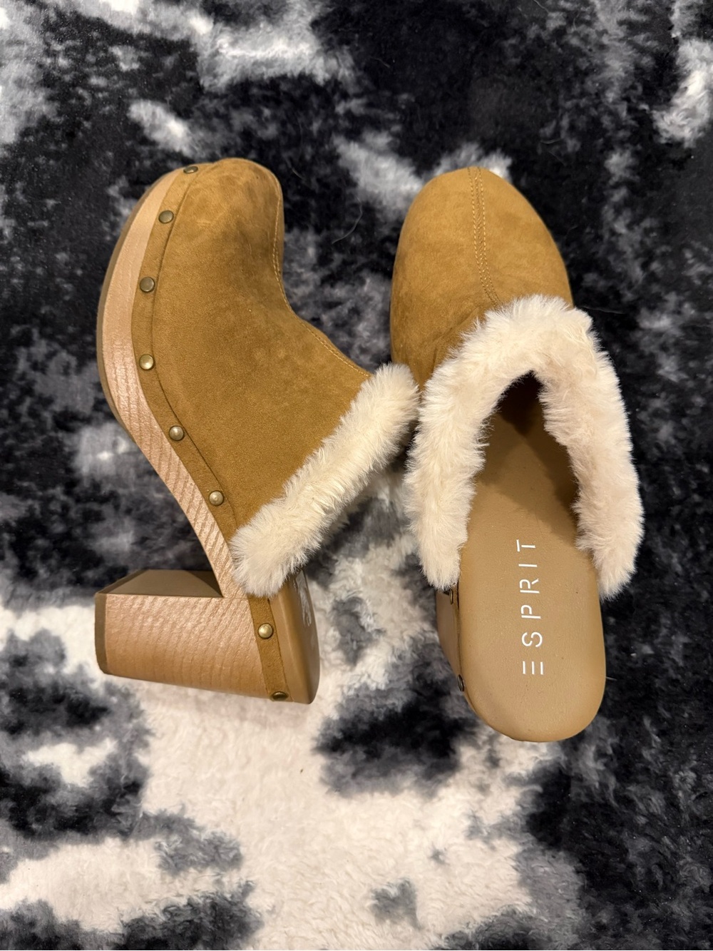 Esprit Women's Tan Faux-Fur Clog Heels